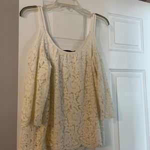 White House black market cream lace cold shoulder top. x small